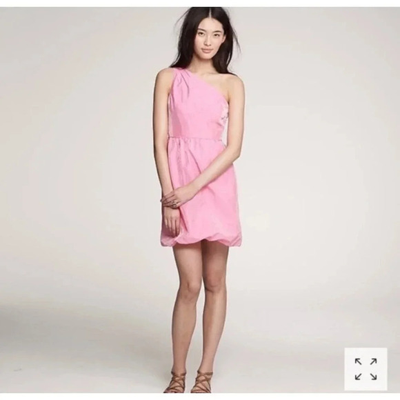 EUC J. Crew Bubblegum Pink One-Shoulder Linen Bubble Mini Cocktail Dress - Picture 1 of 7